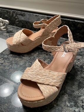 Soda Beige Woven Espadrille Wedge Sandals